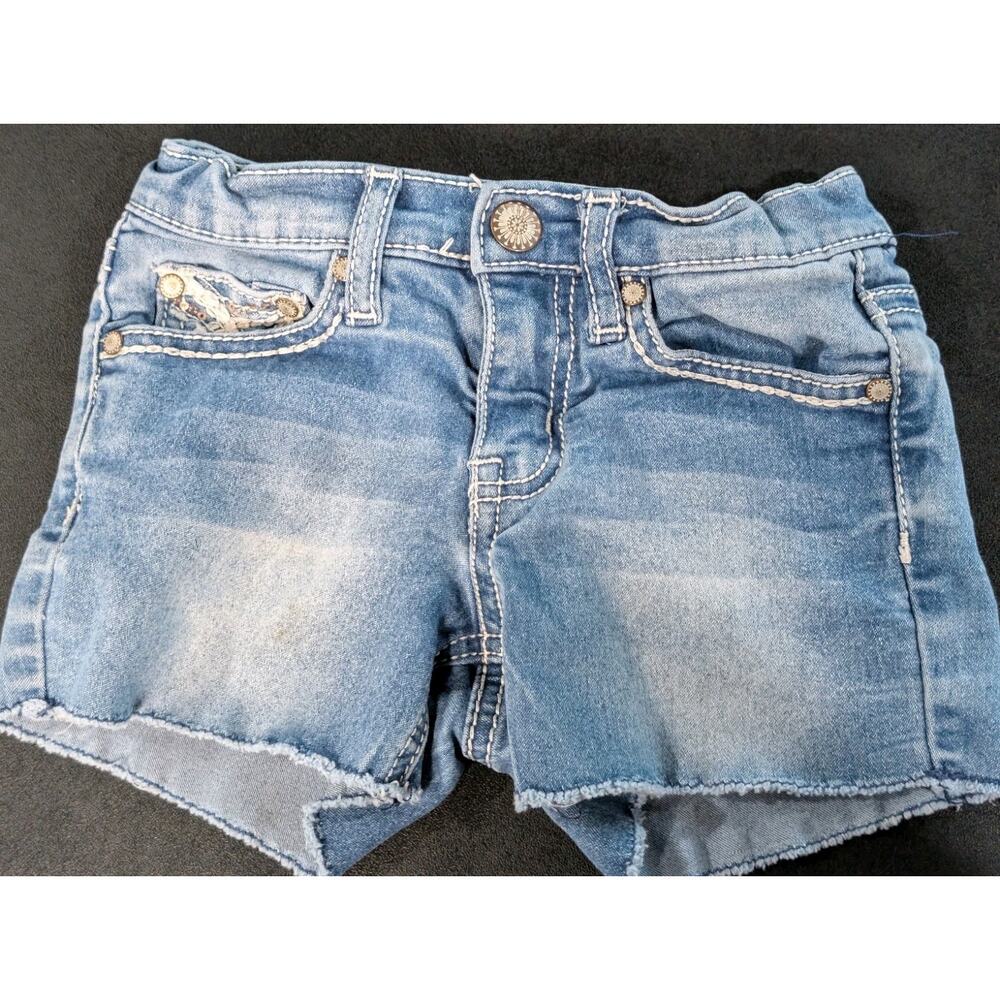ZCO Jean shorts Girl's Size 4 Denim Embroidered Pockets Stretchy Blue Stiched